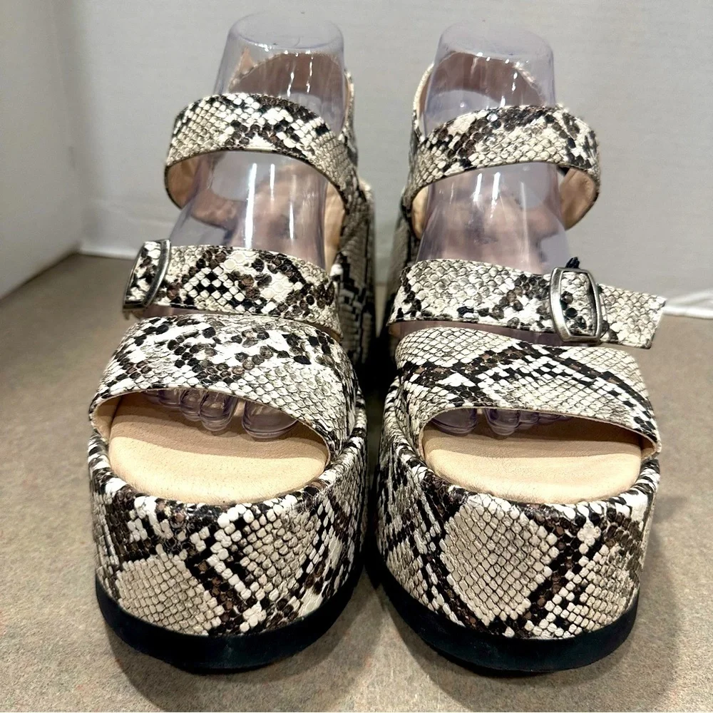 Free People Snake-Print Platform Sandals in White and Brown